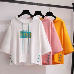 Dames Sweatshirt bijgesneden Hoodie Lange Mouw Koreaanse Mode KPOP Kleding Vrouwelijke Trainingspak Leuke Kawaii Tops Solid Letter Pastel 210809