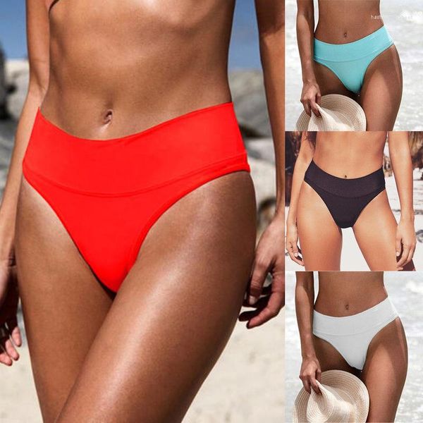 Bañadores de natación para mujer, bragas de Bikini, traje de baño de cintura alta, traje de baño femenino de Color sólido inferior, ropa de playa, trajes de baño