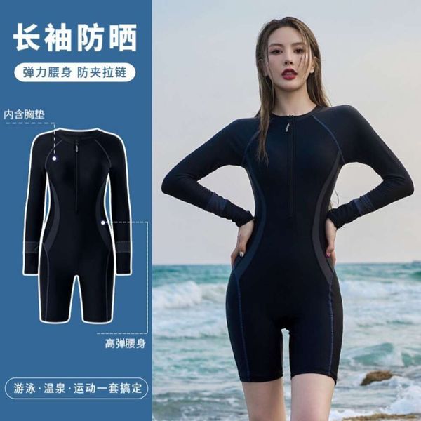 Traje de baño para mujer 2024 Nuevo traje de baño de una pieza de manga larga, conservador, de gran tamaño, súper sexy para surfear, remojar en aguas termales, adelgazar y cubrir la carne