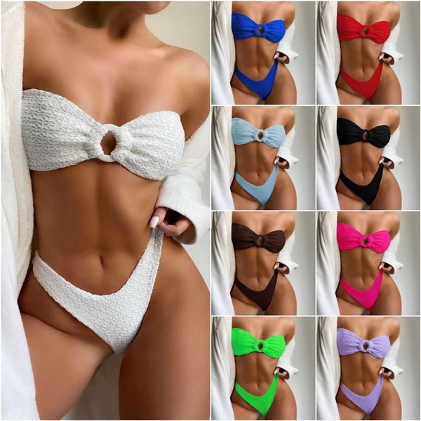 Bikini de traje de baño para mujer con bikini dividido de moda ajustado de color sólido sexy ahuecado