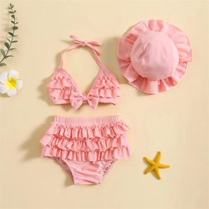 Traje de baño para mujeres 0-24m Fashion Summer Baby Baby Bikini Set lindo arco de c el cuello de la caída tops en capas pantalones pantalones cortos de playa