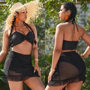 Swimwear féminin 061 Fat Black Pieces de dames bikini jupe transparente sexy costumes de plage féminine