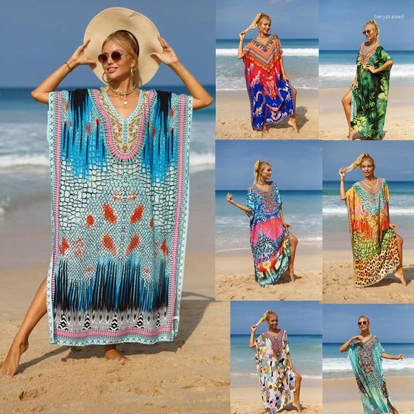 Traje de baño para mujer 10 colores Playa Kaftan Vestido largo para mujer Traje de baño de verano Cubrir vestidos nacionales verdes Trajes divididos Bikini Encubrimiento