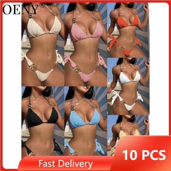 Traje de baño para mujer 10 conjuntos al por mayor Y2K Traje de baño sexy Mujeres 2023 Verano Split Traje de baño Cadena Bikinis Set Colección Trajes de baño O11369-2