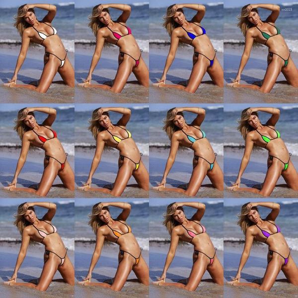 Maillots de bain pour femmes 12 couleurs solide Bikini Set 2023 SexySwimwear femmes maillot de bain brésilien taille basse Biquini Halter deux pièces maillot de bain