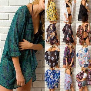 Dames badmode 13 kleuren Hot Summer Women Floral Kimono Swim cover-ups vrouwelijk strand Boho Cardigan Bathing Tops Bikini Cover Up Outfits Y230311