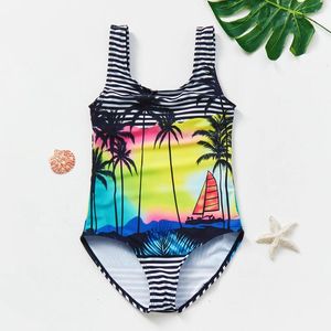 Swimwear féminin 2-11 ans Girls One Piece Swimsuti Tropical Children Kids Beach Wear Swimming tenue