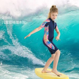 Dames badkleding 2,5 mm neopreen kinderen wetsuit korte mouw een stuk duikpak printen verdikte koud bewijs wetsuits kwallen