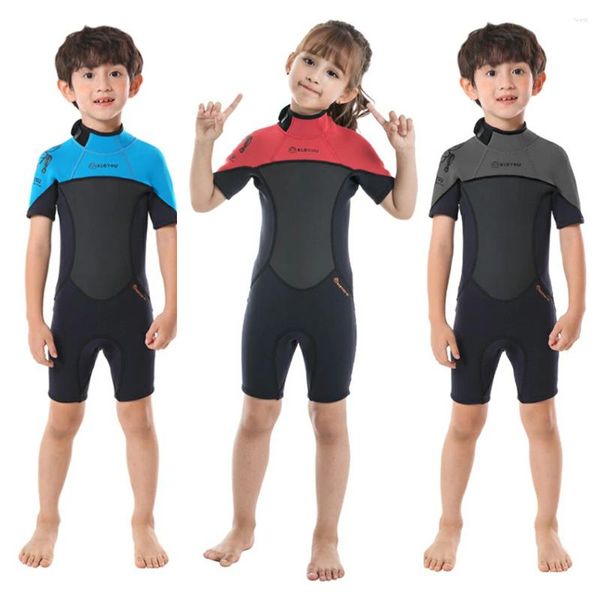 Traje de baño para mujer Traje de buceo de neopreno de 2,5 mm Traje de buceo de una pieza para niños Natación Protección solar Manga corta Surf Deportes acuáticos