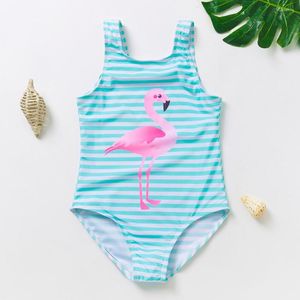 Dames badkleding 2-9 jaar meisjes zwempak 2023 Flamingo Style Children Two Pally Striped Bathing Suit 1119