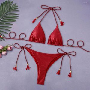 Traje de baño para mujer 2 unids / set Traje de baño para mujer Encantador G-String Inalámbrico de tres puntos Traje de baño de playa Lady Garment Bikini Set