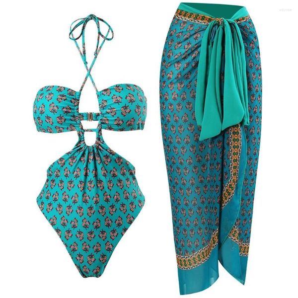 Swimwear pour femmes 2 pièces boho vintage imprimé sexy licou