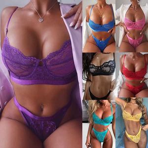 Swimswear pour femmes 2 pièces Bra Set Femmes Transparentes Brief Briefs Sous-vêtements sans linge érotique Set Femme Sexy Hollow Bralette T240505