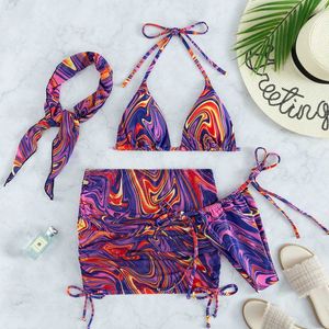 Swimwear Women 2017 Wave Print Swimsuit Sexy Sweethsuit Salon Bikini Salon de Bikini Salon Mini Tong Bandage pour femmes Bandage J240403