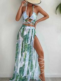 Dameszwemkleding 2018 Kruisbikini met bandjes Holle badmode en strandjurk 3-delige sexy badmode Damesbadmode Schort Strandjurk Zomerbadmode J240330