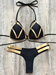 Traje de baño para mujer 2019 Conjunto de bikini con estampado dorado para mujer Delantal sexy Traje de baño para mujer Push Up Bikini Traje de baño Traje de playa de verano Traje de baño de Brasil J240221