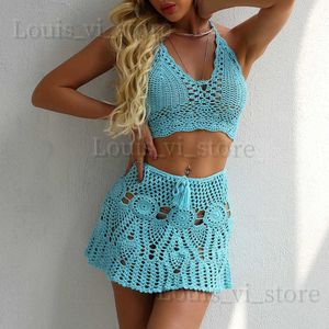 Bikini à crochet de maillots de bain pour femmes 2020 enveloppé de jupe plissée coupée à couted polyvalente sexy T240222