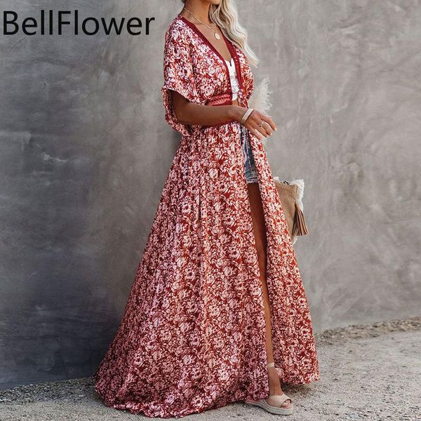 Traje de baño de mujer 2021, falda larga con estampado bohemio, Top Sexy holgado de verano de talla grande, Kimono elegante, vestido de vacaciones en la playa, blusa de Bikini al por mayor