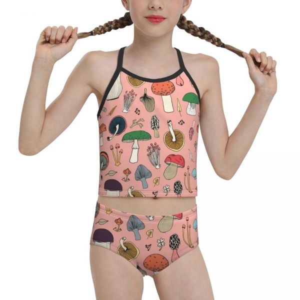 Traje de baño para mujeres 2021 Hippie Anime Traje de baño para la escuela secundaria Junior Imprimir Pink Mushroom Surface Biquini Venta al por mayor Marca Niños