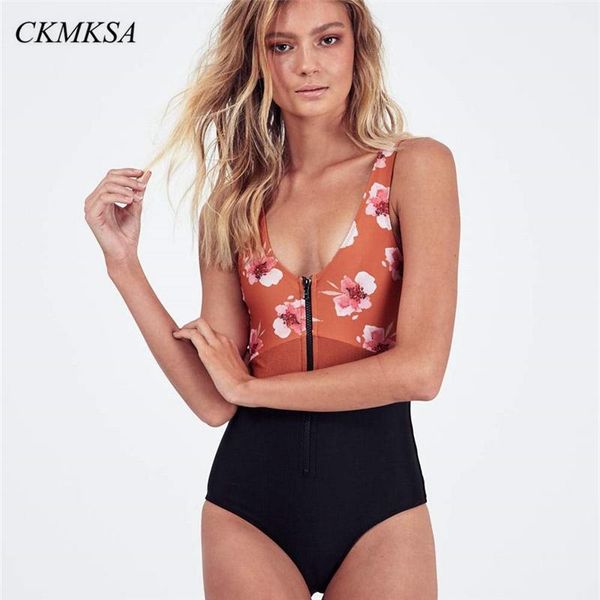 Traje de baño para mujer 2021, bañador Sexy de una pieza para mujer, Monokini con realce, traje de baño con cremallera, ropa de playa para mujer, mono estampado para nadar