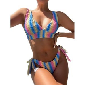 Maillots de bain pour femmes 2021 rayé Sexy Bikini Patchwork deux pièces maillot de bain côtelé Push Up Bikinis ensemble femmes maillot de bain dame vêtements de plage