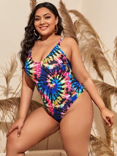 Traje de baño para mujer, traje de baño de verano 2021, XL, 2XL, 3XL, 4XL, Copa grande, talla grande, una pieza, ropa de playa sin espalda con escote en V profundo para mujer