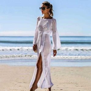 Maillots de bain pour femmes 2022 Sexy Femmes D'été Chic Dames Blanc Bikini Cover Up Beach Split Robe Voir À Travers Tricoté Crochet Cover-Ups Maillot De Bain Y230311