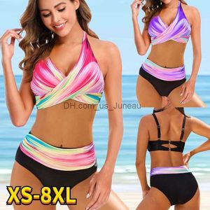 Maillots de bain pour femmes 2022 Femmes Sexy Taille haute Bikini Ensemble Femme Plus Taille Rainbow Imprimer Maillot de bain Tankinis Été Brésilien Plus Taille Beach Maillots de bain T240328