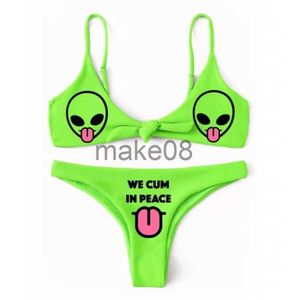 Swimwear féminin 2022 Femmes Femme Two Piect Swimsuit Halloween Alien Imprimé Bikini rembourré Green Bra Sexy Brief