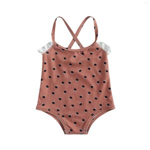 Traje de baño para mujer 2023 1-6Y lindo verano niños bebé niña estampado de lunares volante sin mangas traje de baño vacaciones ropa de playa