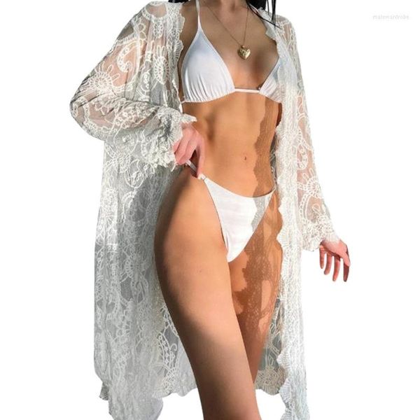 Traje de baño para mujer 2023 Traje de baño a juego para mujeres Bikinis delanteros abiertos Traje de baño de encaje para niñas Cárdigan kimono