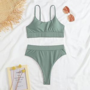 Vrouwen Badmode 2023 Legergroen Hoge Taille Twee Stukken Bikini Set Badpak Vrouwelijke Vrouwen Beachwear Bader Badpak Cut