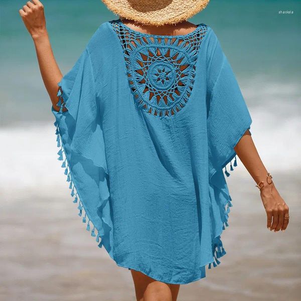 Maillots de bain pour femmes 2023 Beach Cover Up pour les femmes tricotées de tournesol Wear Solid Fringe Tunique Dames Blanc Maillot de bain Cover-ups Bikini Ups