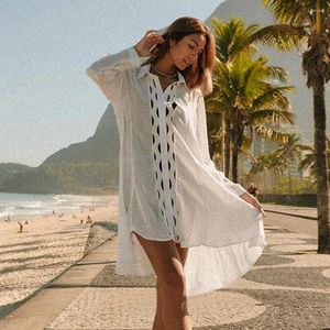 Dames Badmode 2023 Bikini Cover-ups Sexy Strappy Zomerjurk Wit Kant Katoenen Tuniek Dames Strandkleding Hol Zwempak Cover Up Out