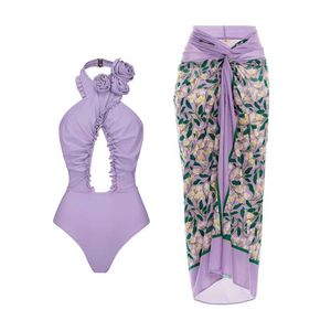 Dames Badmode 2023 Kriskras Bloemen Eendelig Badpak Dames met Cover Up Sexy Badmode Print Badpak Strapy Zomer Strandkleding Zwemmen J240131