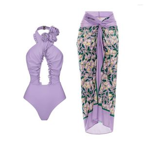 Vrouwen Badmode 2023 Kriskras Bloemen Eendelig Badpak Vrouwen Met Cover Up Sexy Print Badpak Stray Zomer Beachwear zwemmen