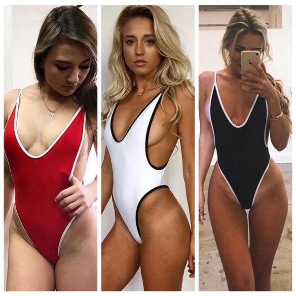 Traje de baño de mujer 2023 Comercio exterior europeo y americano Ropa interior sexy Deportes Traje de baño de una pieza Bikini Pijama de tres puntos con cuello en V