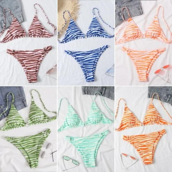 Maillots de bain pour femmes 2023 Maillot de bain européen et américain avec coussinet de poitrine rayé fendu bikini sexy