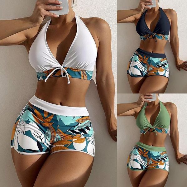 Traje de baño para mujer 2023 Traje de baño de cintura alta Mujeres Sexy Push Up Bikini Set Hojas Impresión Femenina Verano Baño Chicas Piscina Traje Ropa de playa