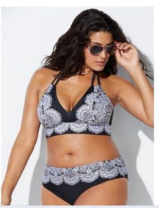 Dames badmode 2023 High Tailed Twee -delige plus size groot vet bedrukt zwempak vrouwen terug chalaza bikini strand badpak