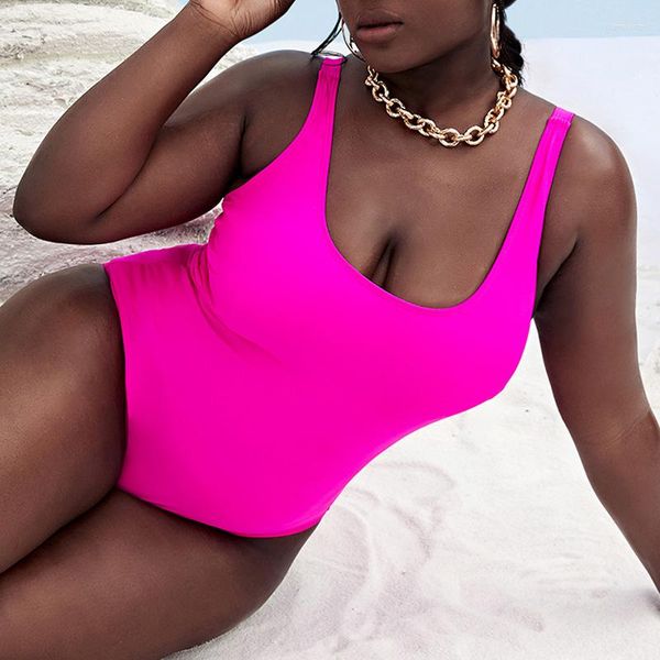 Maillots de bain pour femmes 2023 grande taille Plus gros modèle dame couleur Pure rose maillot de bain une pièce femme conservateur viande couverture 4XL