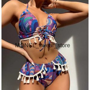 Dames Badmode 2023 Nieuwe Hoge Taille Bandage Bikini Set Voor WomenPrinted Ruffle Bikini Push Up Strappy Braziliaanse Biquini BadpakH24220