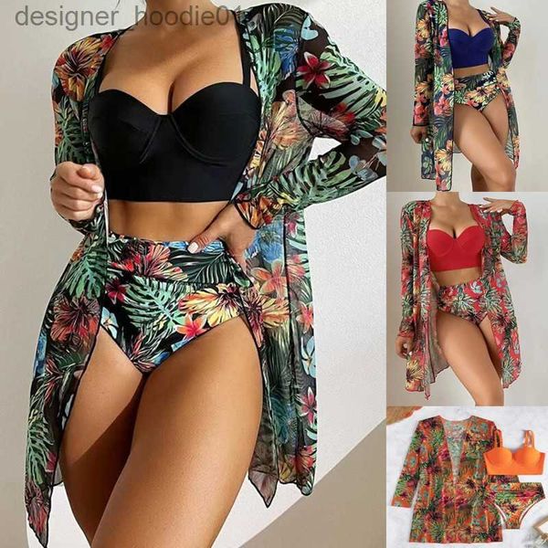 Maillots de bain pour femmes 2023 Nouveaux maillots de bain pour femmes Imprimé Floral Cover Up 3 pièces Maillots de bain pour femmes Maillot de bain bikini Beachwear L230922