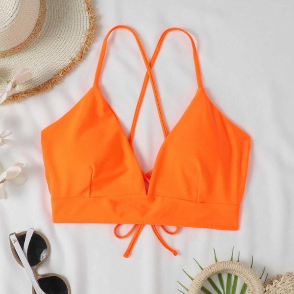 Maillots de bain pour femmes 2023 Orange maillot de bain fendu haut unique à lacets dos nu soutien-gorge léger sport soutiens-gorge pour les femmes