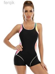 Dameszwemkleding 2023 Patchwork Sport One Piece Swimsuit Plus Size Swimwear Women Professional Sport Bathing Suit Surfing Surfs Paks Zwempak D240424