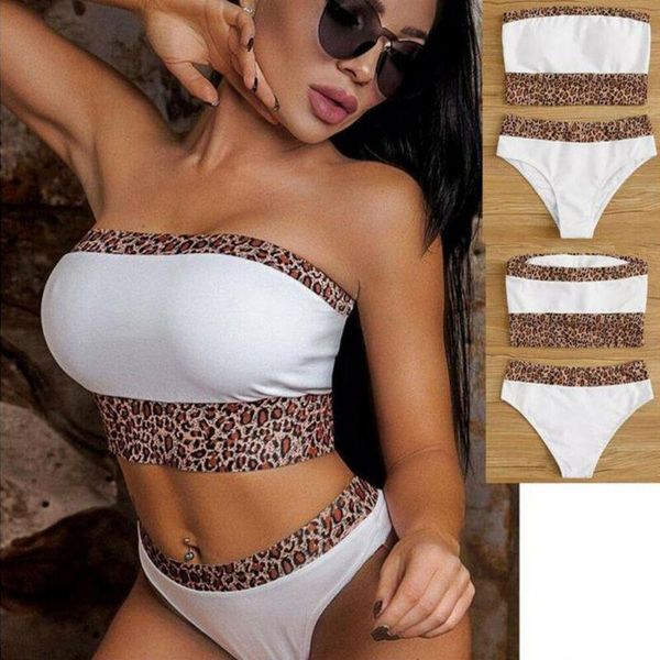 Traje de baño para mujer 2023 Tallas grandes Bandeau Push Up Bikini Set Mujeres Micro Traje de baño Mujer Vendaje Biquini Playa Sexy Leopardo Estampado S-L