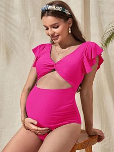Damesbadmode 2023 Zwangere bikini's Modieuze effen kleur loszittende buik met korte mouwen die één stuk bedekt