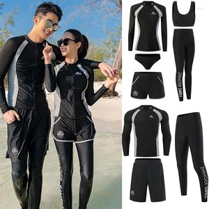 Traje de baño para mujer 2023 Rash Guards 3/5 piezas Hombres Mujeres Parejas a juego Traje de baño de cuerpo completo Traje de sol de manga larga Trajes con cremallera Ropa deportiva Chándal