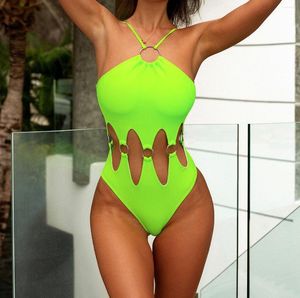 Vrouwen Badmode 2023 Ring Link Monokini Hollow Out Beach Badpak Sexy Biquini Beachwear Vrouwen Een Stuk Badpakken Groen Strappy