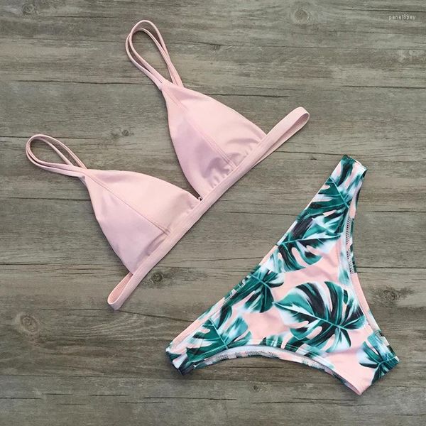 Traje de baño para mujer 2023 Conjunto de bikini brasileño sexy Traje de baño blanco para mujer Traje de baño Cami Palm Leaf Print Biquini Swim Maillot de Bain